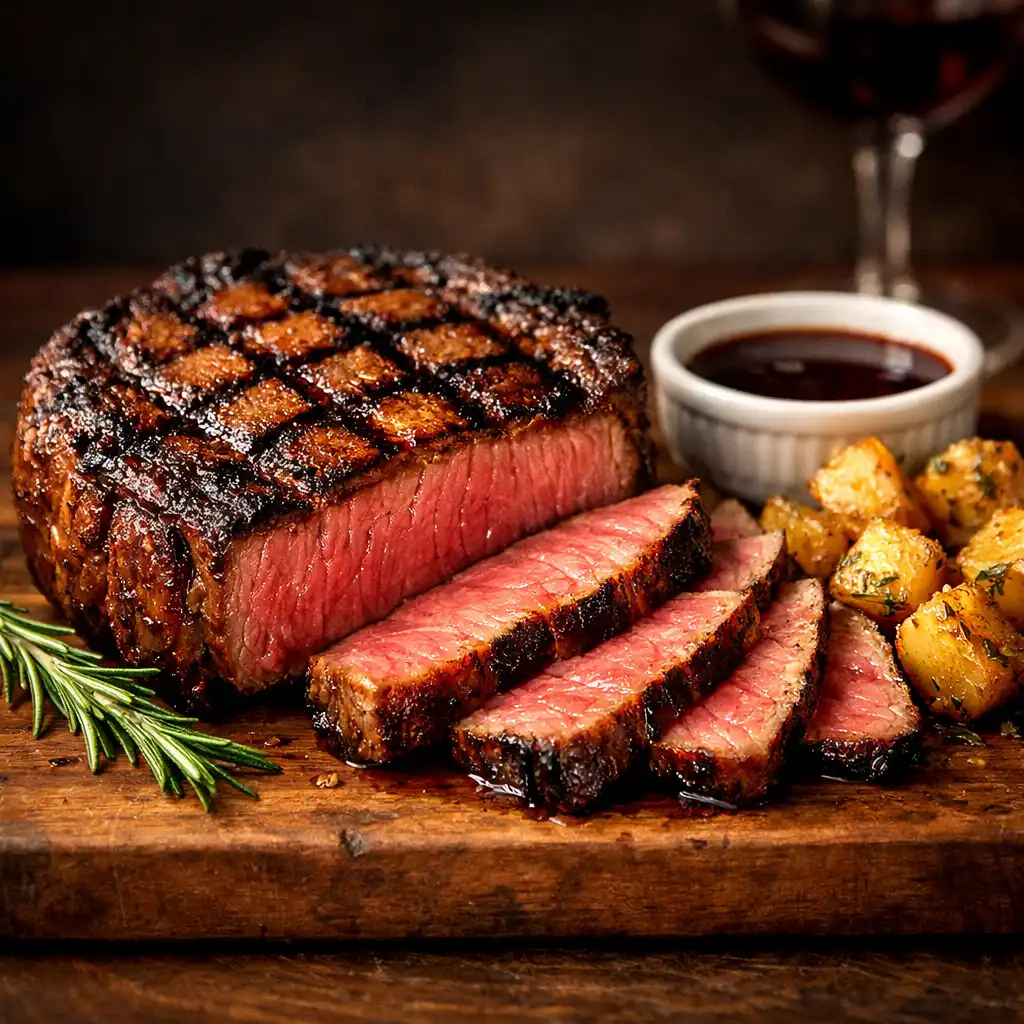 45-day dry-aged Australian ribeye steak served with herb butter